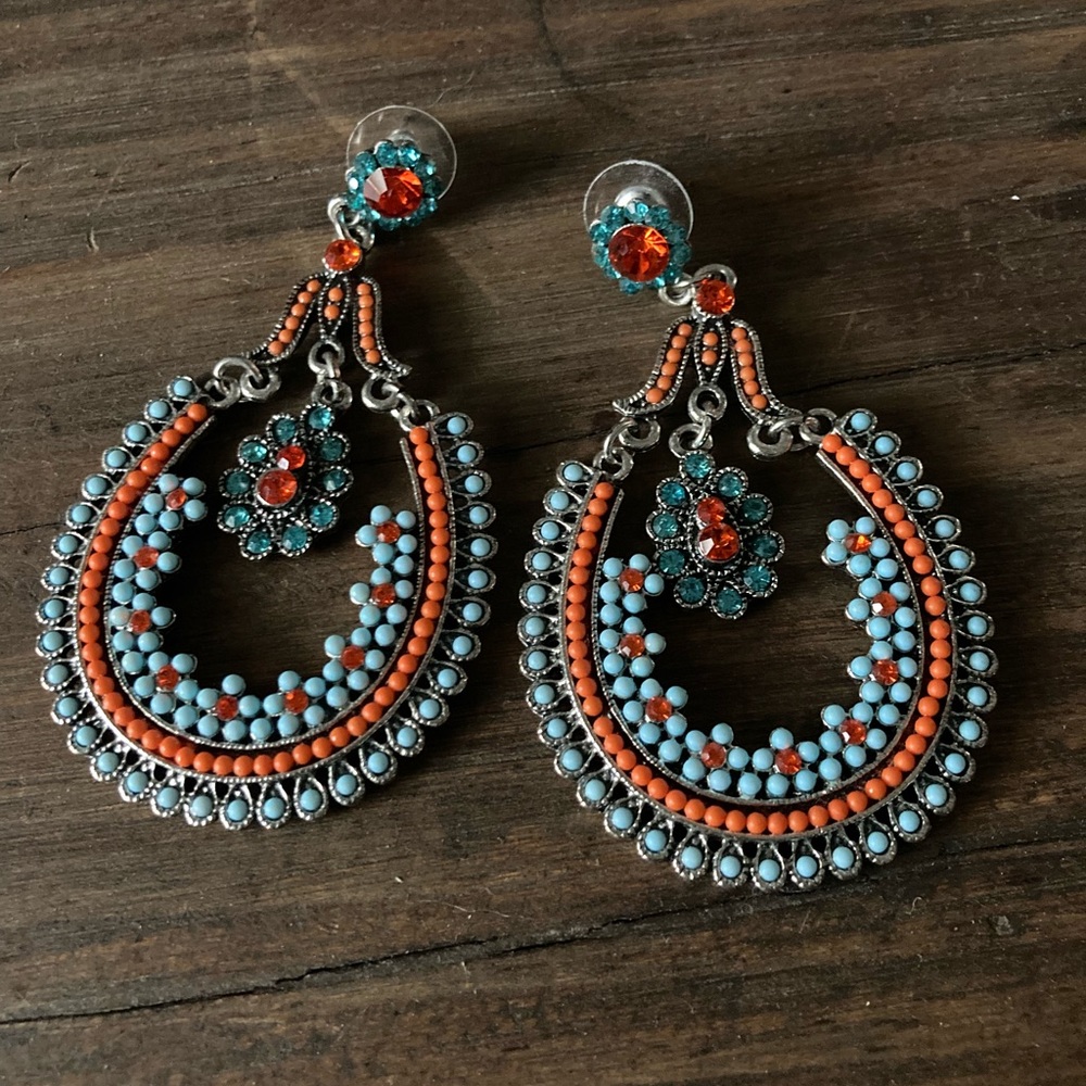 Faux turquoise and coral earrings